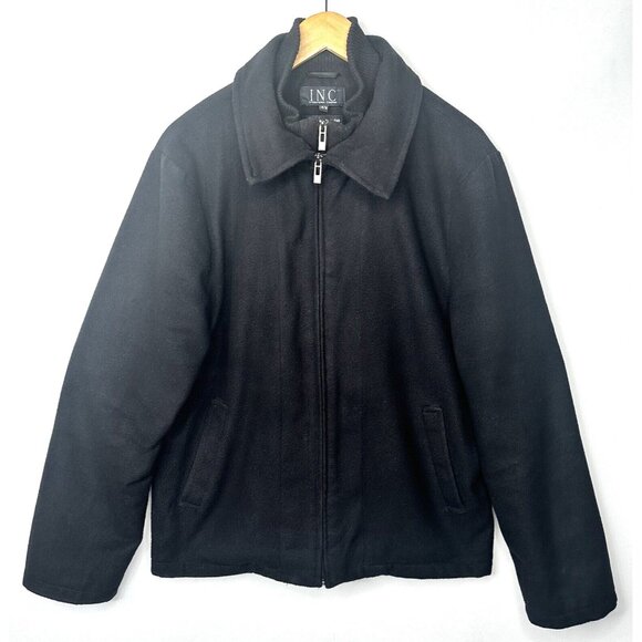 INC International Co Mens Wool Blend Coat Double Full Zip Lined Black Sz Medium - Picture 1 of 12